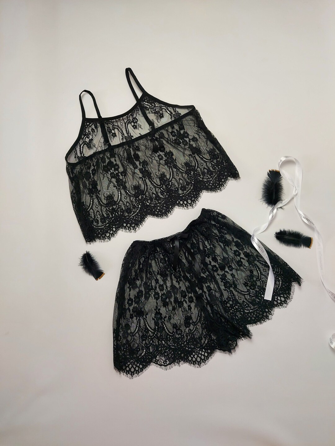 Lace See Through Black Pajama Set Etsy