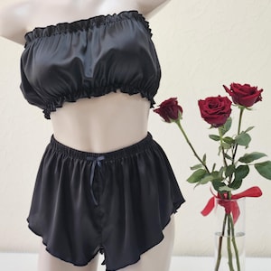 Black silk pajama set with shorts Bridesmaid pajamas