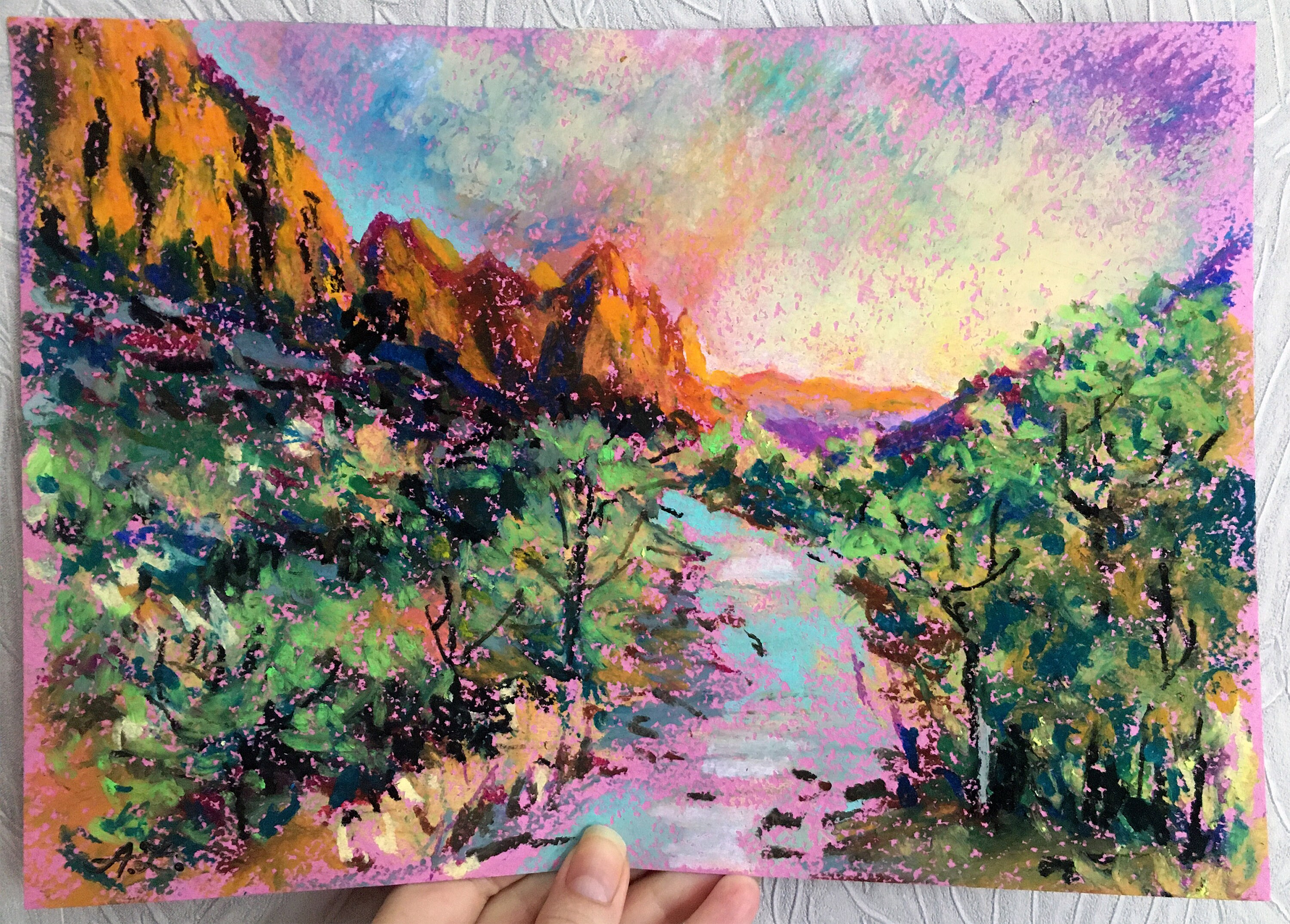 Zion Painting Oil Pastel Aesthetic Room Decor Fall Mountain Etsy