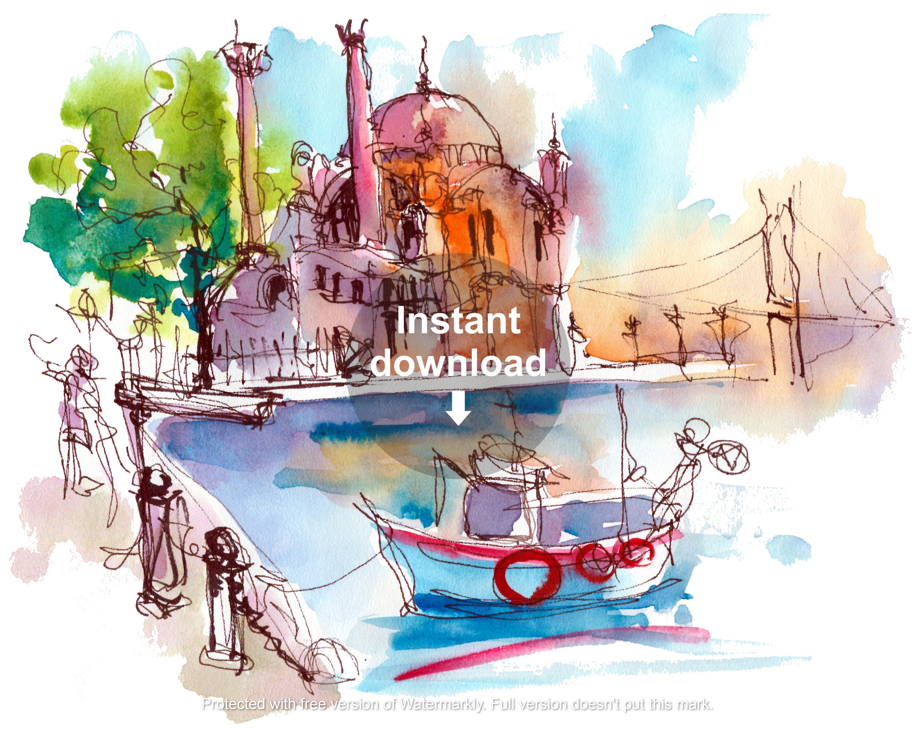 Printable wall art Istanbul Islamic wall art One line art Etsy