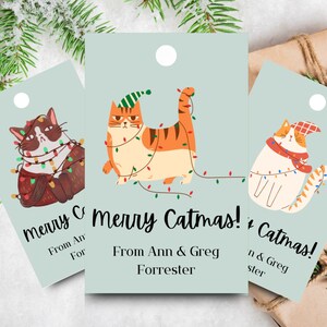 Merry Catmas Personalizable Gift Tags Printable, Digital Download - Customizable Gift Tags - Canva template - Cat Christmas Editable Tags