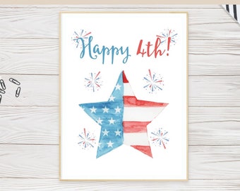 Happy 4th of July Fireworks Poster Print, Instant Digital Download - 4th of July Party - PDF - Print your own party sign -  Independence Day