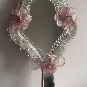 Vintage Venetian Murano handmade hand mirror with a welded shaped edge 60&#39;s