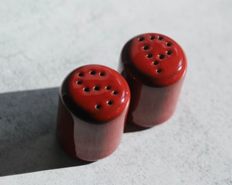 Glazed Red Porcelain Salt and Pepper Shakers