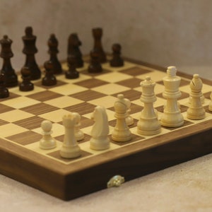 15in Foldable Walnut And Maple Wood Magnetic Chess Set Extra Queens