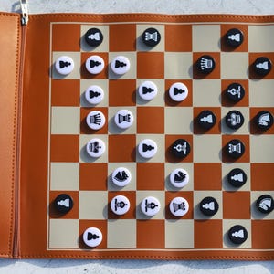 14.5in Foldable Leather Chess and Checkers Vegan Leather Set