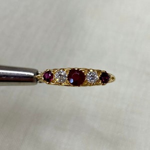 Antique 18ct Gold Old Cut Diamond & Ruby Hand Carved Ring
