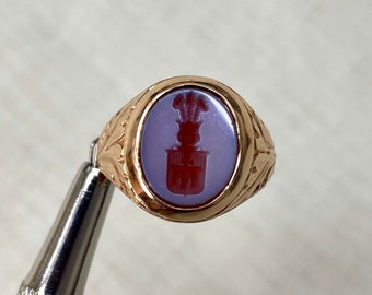 14ct Rose Gold Sardonyx Carved Signet Ring