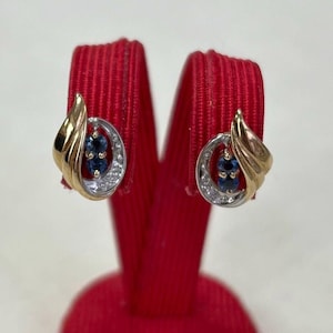 Sapphire & Diamond Set 9ct Gold Two Tone Stud Earrings