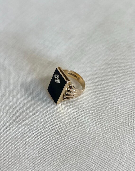 Vintage Rectangular Onyx Panel & Diamond Set 9ct … - image 3