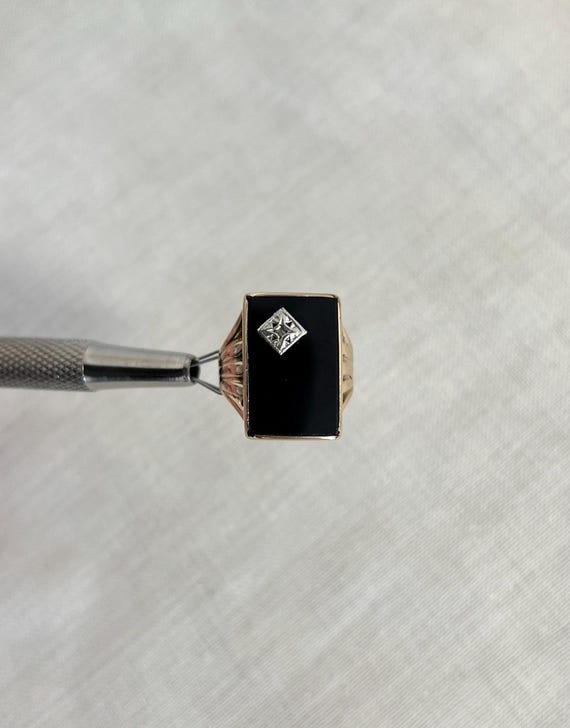 Vintage Rectangular Onyx Panel & Diamond Set 9ct … - image 4