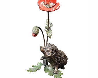 Hedgehog With Poppy Bronze Statuette