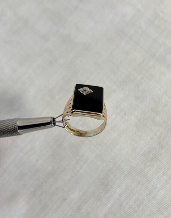 Vintage Rectangular Onyx Panel & Diamond Set 9ct … - image 5