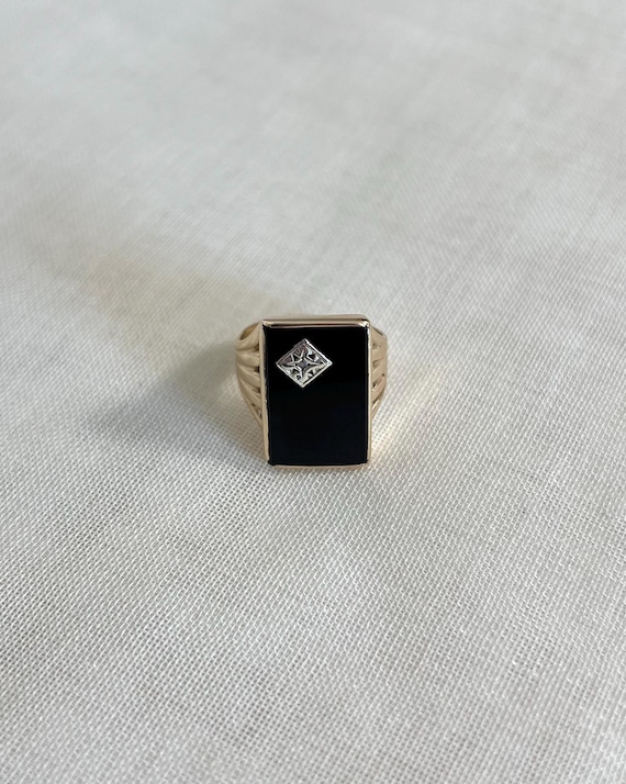Vintage Rectangular Onyx Panel & Diamond Set 9ct … - image 1