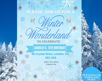 Winter Wonderland Birthday Invitation, Kids Winter Birthday, Winter winderland Party, christmas birthdays, kids winter party, kids birthday