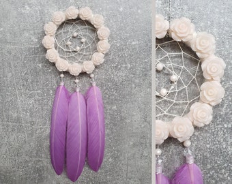 Purple Car Accessories, Car Dream Catcher, Flower Dreamcatcher, Roses Car Accessories, Rear View Mirror Charm Hanger, Sun Catchers