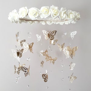 Butterfly Baby Mobile, Gold Butterfly Mobile, Fairytale Mobile, Flower Butterfly Chandelier, Crystal Baby Mobile, Paper Butterfly Mobile