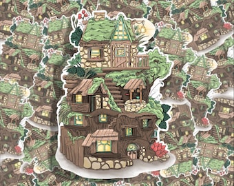 Cottagecore Oak House Glossy Sticker
