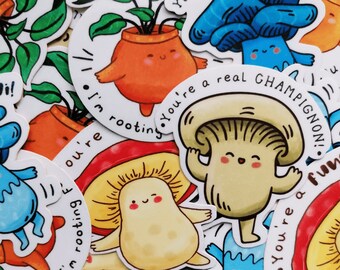 Positive plants sticker pack - Nature puns - Mushrooms - Cottage core