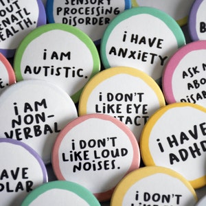 Hidden disabilities badges - Collection III - Neurodiversity - Autism - Anxiety - ADHD - Mental health - Tourettes - Dyspraxia and more