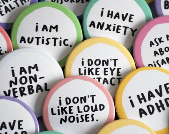 Hidden disabilities badges - Collection III - Neurodiversity - Autism - Anxiety - ADHD - Mental health - Tourettes - Dyspraxia and more