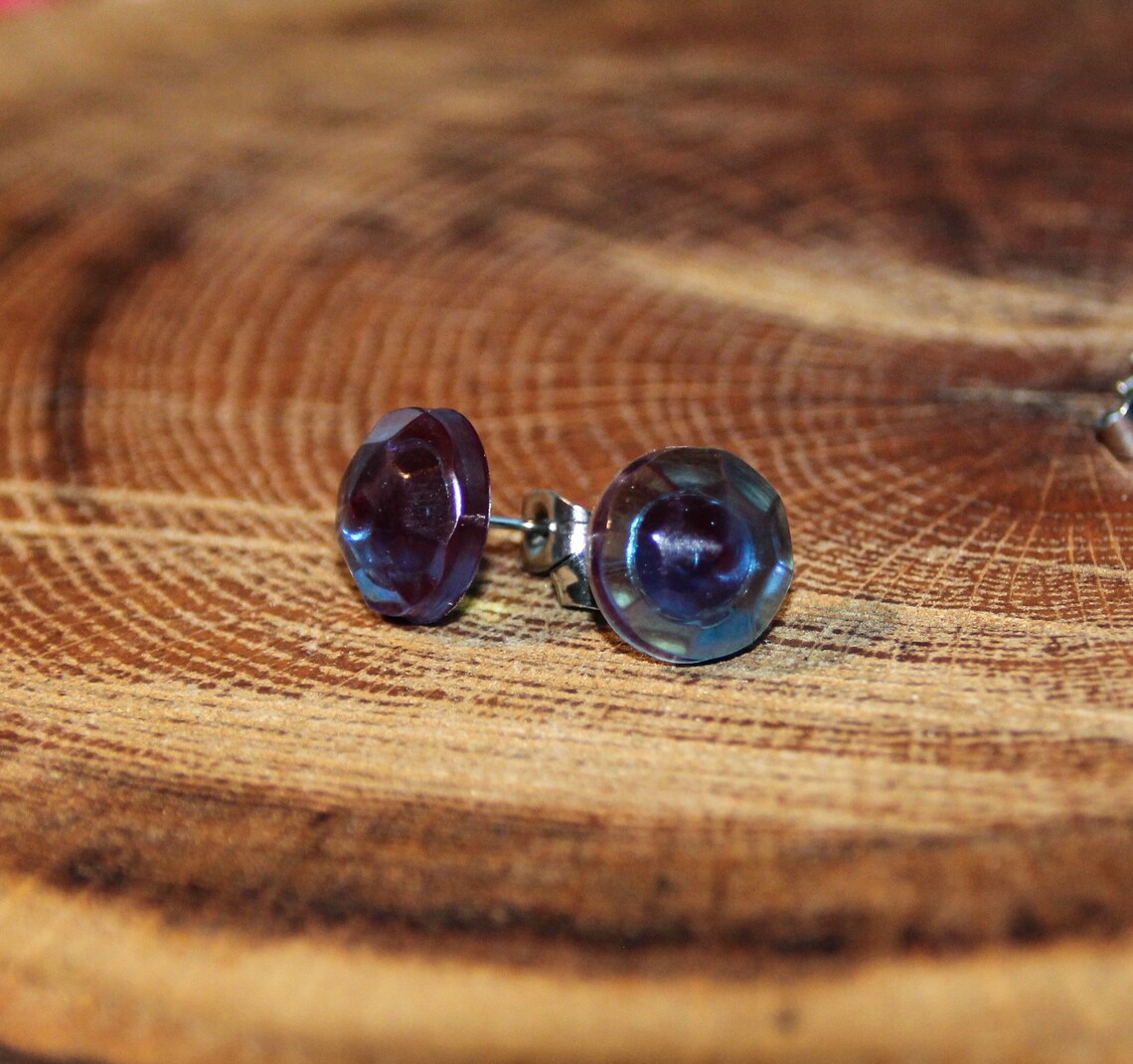 Dark Blue Stud Earrings Set of 2 Etsy