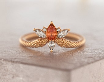 Double Snake Ring,Snake Ring Women,Snake Engagement Ring,Orange Sapphire Ring,Mystical Ring,Dainty Snake Ring