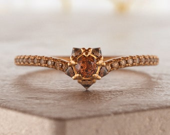 Brown Diamond Ring,Colored Diamond,Star Diamond Ring,Celestial Ring,Hecate Ring,Champagne Diamond Ring