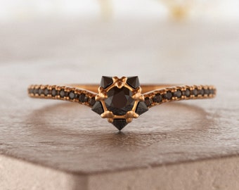 Star Black Diamond Ring, Star Promise Ring, Engagement Star Ring, Celestial Ring, Black Diamond Promise Ring, Engagement Black Diamond Ring,