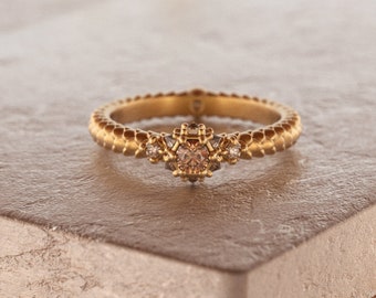 Wiccan ring,Gothic Wedding Ring,Halloween Ring,Antique Snake Ring,Brown Diamond Ring,Snake Ring 14k gold,Ouroboros Ring Gold