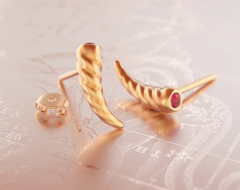 Unicorn Horn Jewelry,Italian Horn Gold,Cornicello,Horn Earrings Gold,Wicca Jewelry,Spike Studs Gold,Witch Earrings Gold,Taurus Earrings