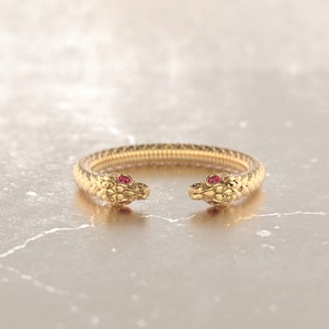 Double Snake Ring,Antique Snake Ring,Wiccan Ring,Wicca Ring,Snake Ring 14k Gold,Adjustable Snake Ring,Bohemian Goth,Ruby Snake Ring