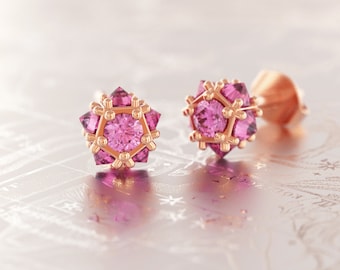 Magic Earrings,Pink Sapphire Earrings,Celestial Earrings Gold, Wiccan Earrings,Star Earrings Rose Gold,Witch Earrings Gold,Wicca Earrings