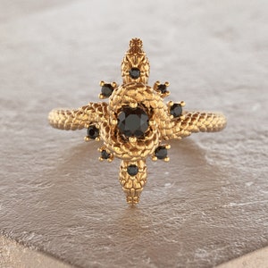 Snake Wedding Ring,Ouroboros Wedding Ring,Black Diamond Wedding Ring,Witchy Ring,Wiccan Ring,Serpent Ring Gold,14k Gold Snake Ring