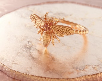 Honungsbi-ring, insektsring, magisk ring, wicca-ring, bi-armband, orange safirring, humlingring, drottningring, bi-smycken
