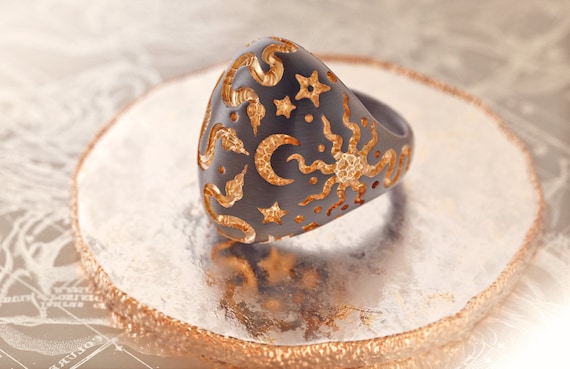 Black moon ring-Bohemian goth ring-Black mystic ring-Serpent ring black-Tarot ring-Celestial ring-Witch Ring-Halloween ring-Snake ring