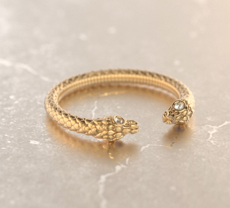 Dubbel ormring, antik ormring, wiccaring, wiccaring, ormring 14k guld, justerbar ormring, boho goth bild 3