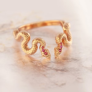 Double Snake Ring,Antique Snake Ring,Wiccan Ring,Wicca Ring,Snake Ring 14k Gold,Adjustable Snake Ring,Bohemian Goth,Ruby Snake Ring