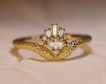 Snake Diamond Ring, Wiccan Ring, Witches Ring, 14k Gold Snake Ring, Gothic Wedding Ring, Gothic Jewelry Set, Boho Goth