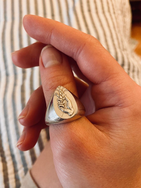 Chevaliere Femme Argent wheat Ring grain Ring pinky Ring Silver chevaliere Homme chevalier Ring life Ring Silver siegelring Silber seal Ring Etsy