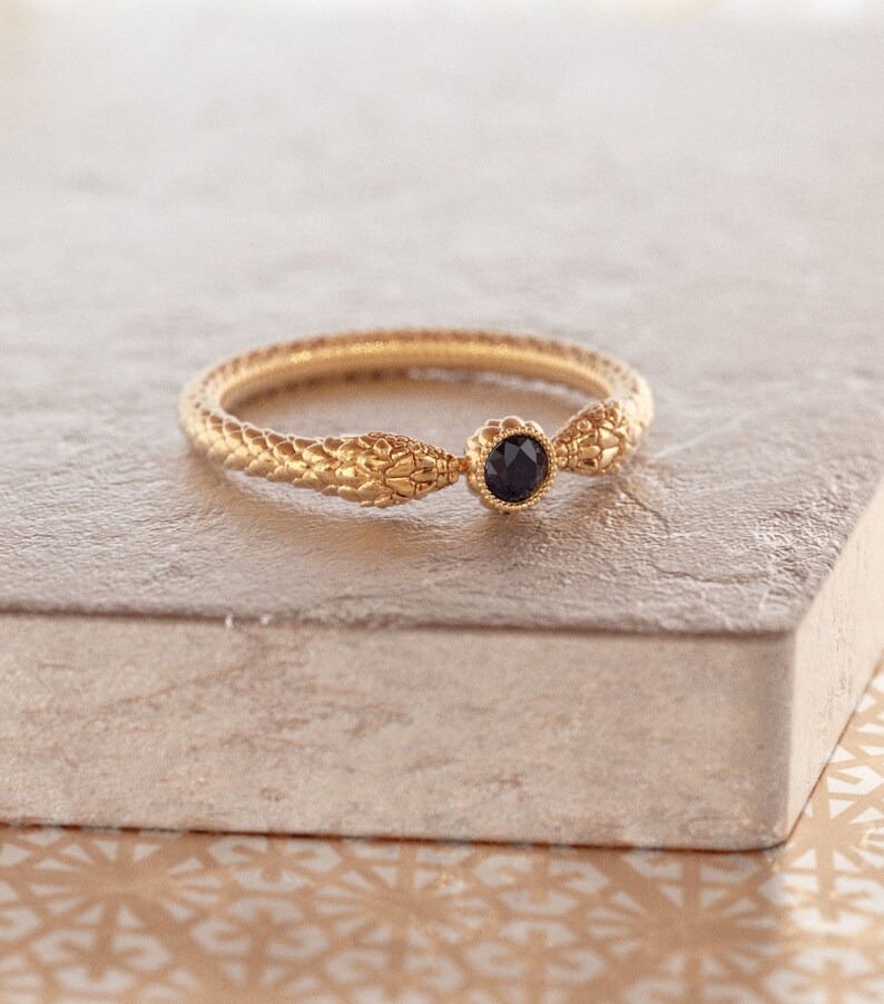 Wicca-ring, Wicca-ring, Häxband, Häxring, Herrormring, 14k guldormring, Boho Goth, Ormförlovningsring bild 7