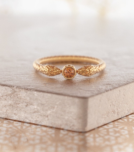 Snake Wedding Ring,Ouroboros Wedding Ring,Cognac Diamond Wedding Ring,Witchy Ring,Wiccan Ring,Serpent Ring Gold,14k Gold Snake Ring