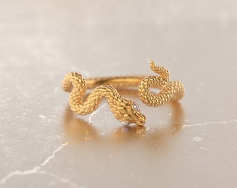 Ormlindningsring, Wicca-ring, Häxring, Antik ormring, Kurvring, Ouroboros-ring i guld, Ormring i 14 karat guld