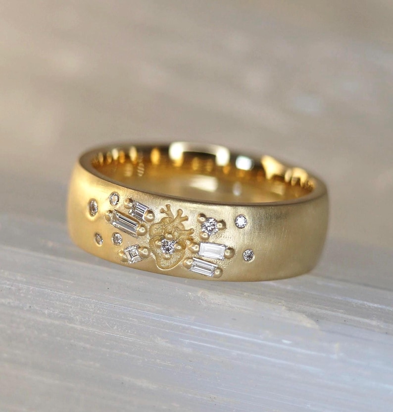 Heart Wedding Band,Heart Wedding Ring,Heirloom Ring,Heart Promise Ring,Sacred Heart Ring,Anatomical Heart Ring,Alternative Wedding Ring image 1