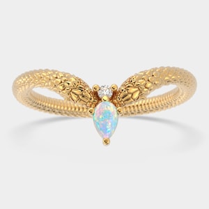 Double Snake Ring,Antique Snake Ring,Wiccan Ring,Wicca Ring,Snake Ring 14k Gold,Dainty Snake Ring,Gothic Wedding Ring,Natural Opal Ring