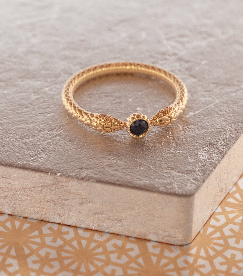 Wicca-ring, Wicca-ring, Häxband, Häxring, Herrormring, 14k guldormring, Boho Goth, Ormförlovningsring bild 8