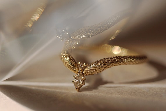 Witchy Ring, Snake Ring, Tarot Ring, Custom Jewelry, Spiritual Jewelry, Occult Jewelry, Bespoke Ring, Diamond Snake Ring, Boho Gold Ring