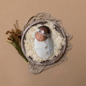 Newborn Digital Backdrop - Cute Baby Digital Background - Digital Bowl - Boho and Antique Beige Naturals, Rustic Brown Florals - Boy Girl