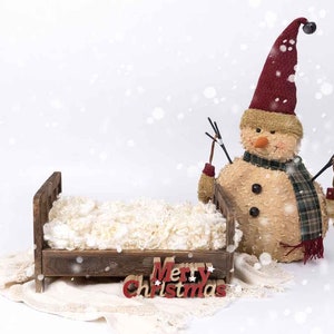 Christmas Newborn Digital Backdrop -  Digital Backgrounds - Merry Christmas - Snowman - Brown Bed