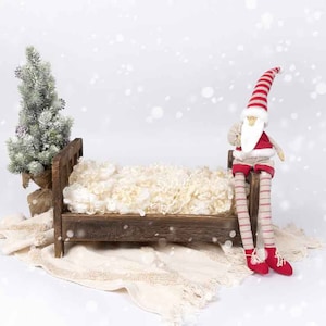 Christmas Newborn Digital Backdrop -  Digital Backgrounds - Vintage Santa - Brown Bed - Snowy Christmas Tree